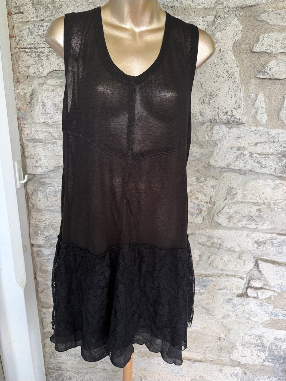Linen Blend Dress With Lace Hem